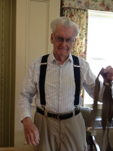 Showing Off his new suspenders